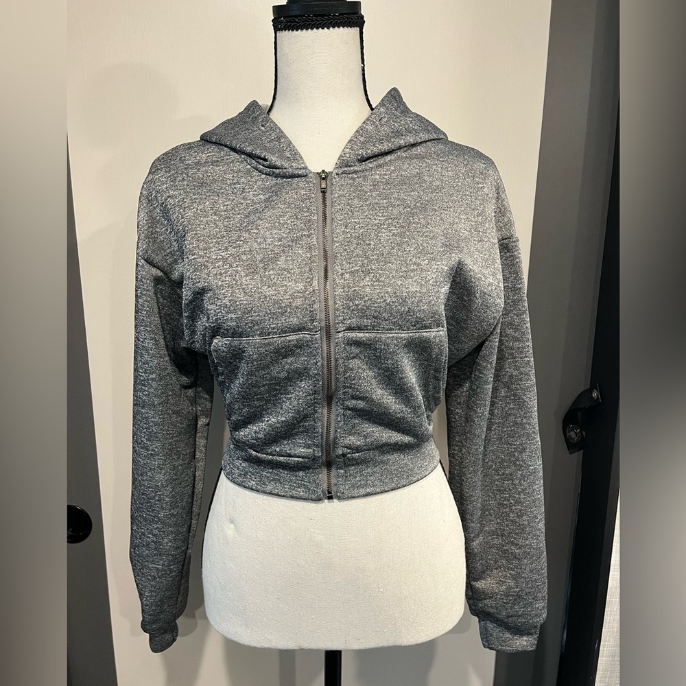 SHEIN XS Cropped Hoodie Sweatshirt Grey
